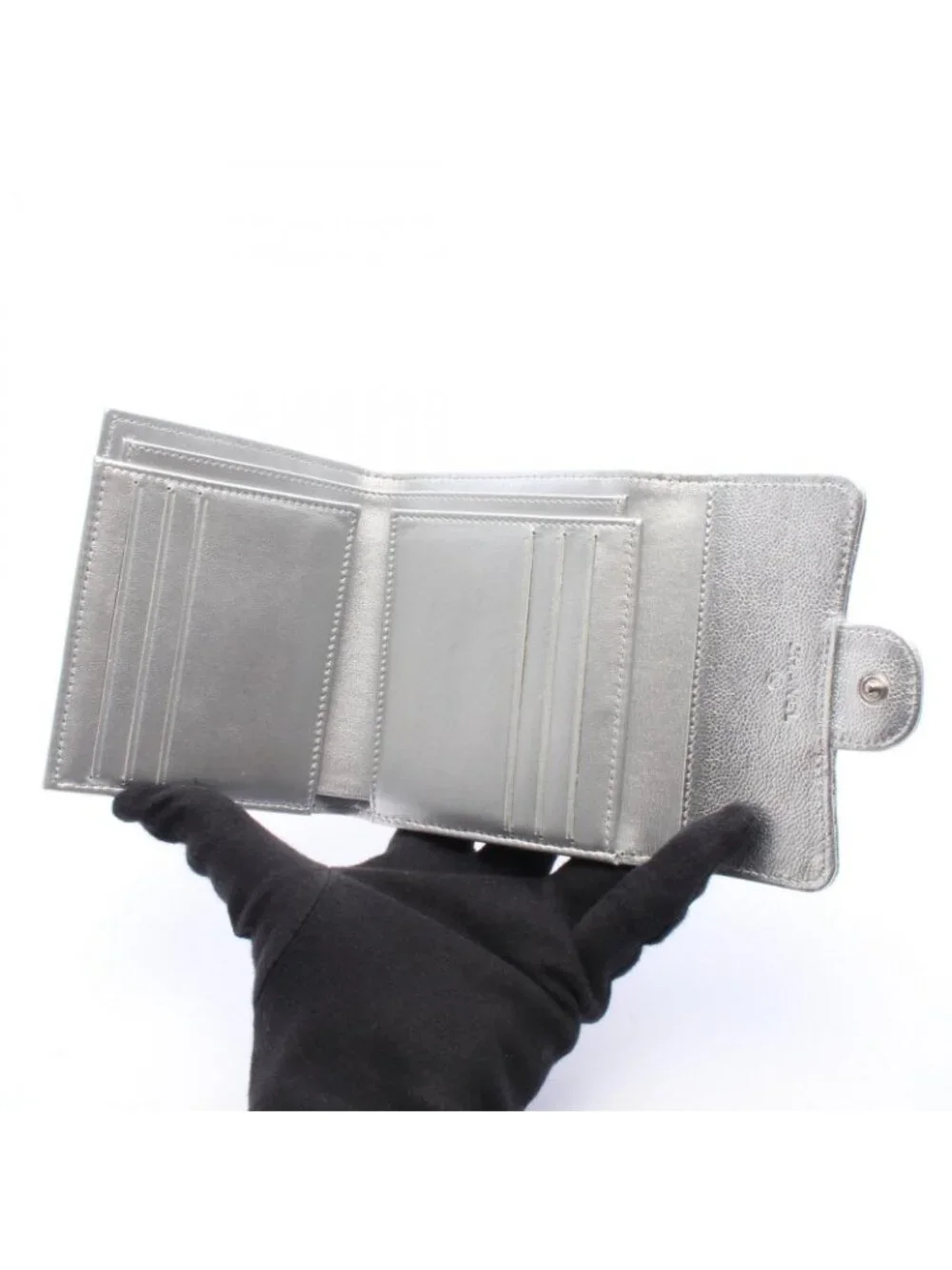 Chanel Trifold Wallet Classic Small Flap Silver Caviar Leather Quilted